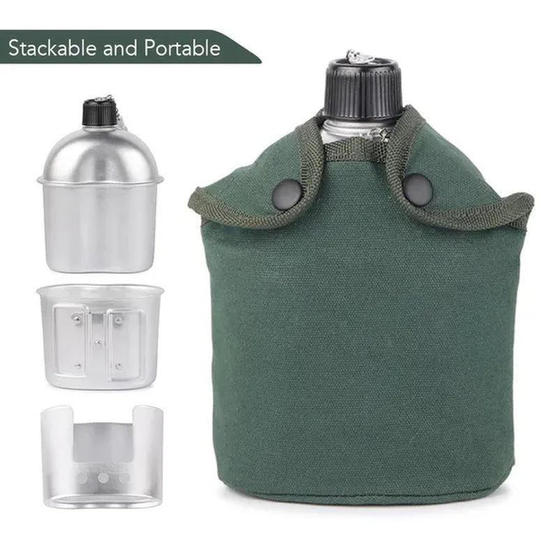 4PCS Army Military Water Bottle Camping Hiking Canteen Cup Portable for Outdoor