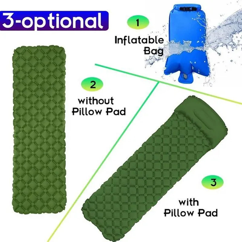 Waterproof Portable Camping Sleeping Pad - Ultralight Compact Inflating Pads, Portable Camping Mat Suit for Outdoor Hiking, Backpacking, Hammock and Travel - Air Cell Design with Folding Carry Bags Accessories,Inflatable Bag Optional(With/Without Pillow)