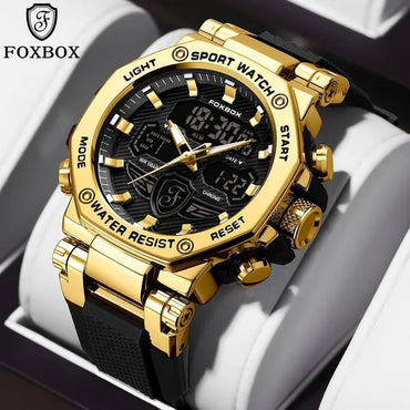 FOXBOX Men'S Business Watch Fashion Top Brand Luxury Creative Design Stainless Steel Quartz Watch Waterproof Chronograph Watch