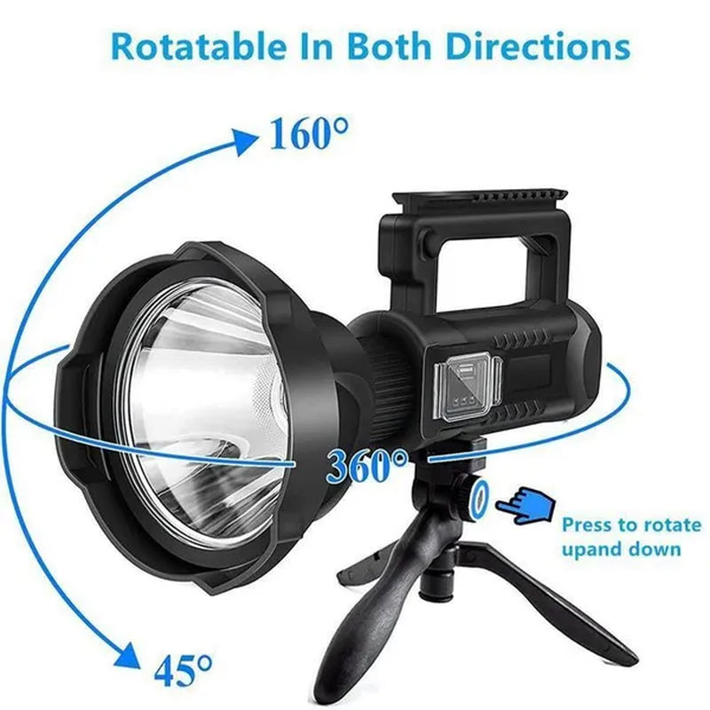 LED Rechargeable Searchlight ,XHP90 Super Bright High Power Portable Spotlights, IPX7 Waterproof ,300000/6000/1000 High Lumens Flashlight with Mountable Bracket Suitable for Expeditions Fishing Camping Repair Rescue Outdoor Lighting