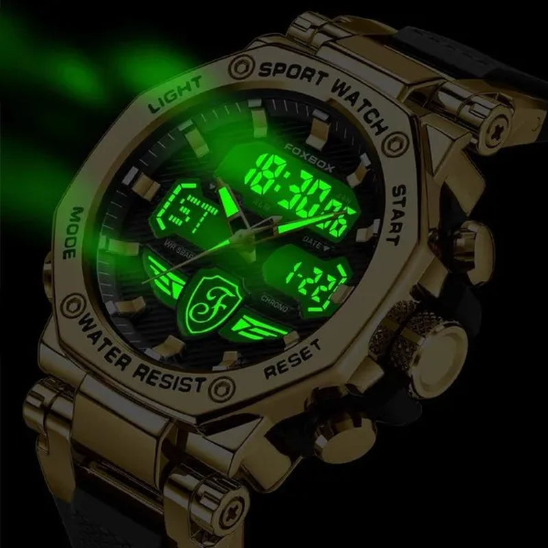 FOXBOX Men'S Business Watch Fashion Top Brand Luxury Creative Design Stainless Steel Quartz Watch Waterproof Chronograph Watch