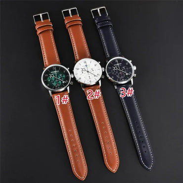 Men'S Luxury Brand Wristwatch Business Leather Strap Watches Classic Quartz Watch Fashion Chronograph Watch