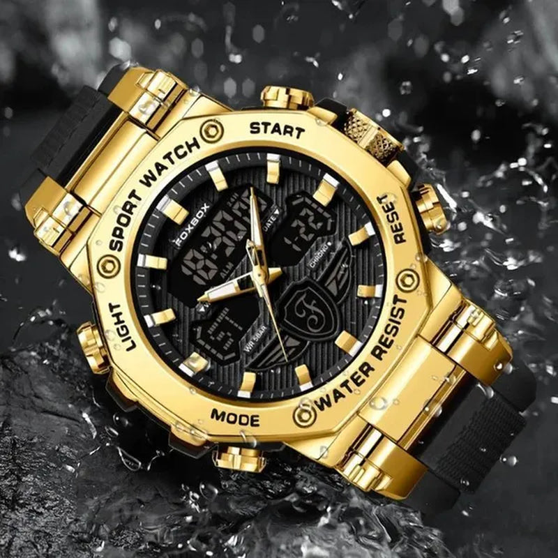 FOXBOX Men'S Business Watch Fashion Top Brand Luxury Creative Design Stainless Steel Quartz Watch Waterproof Chronograph Watch