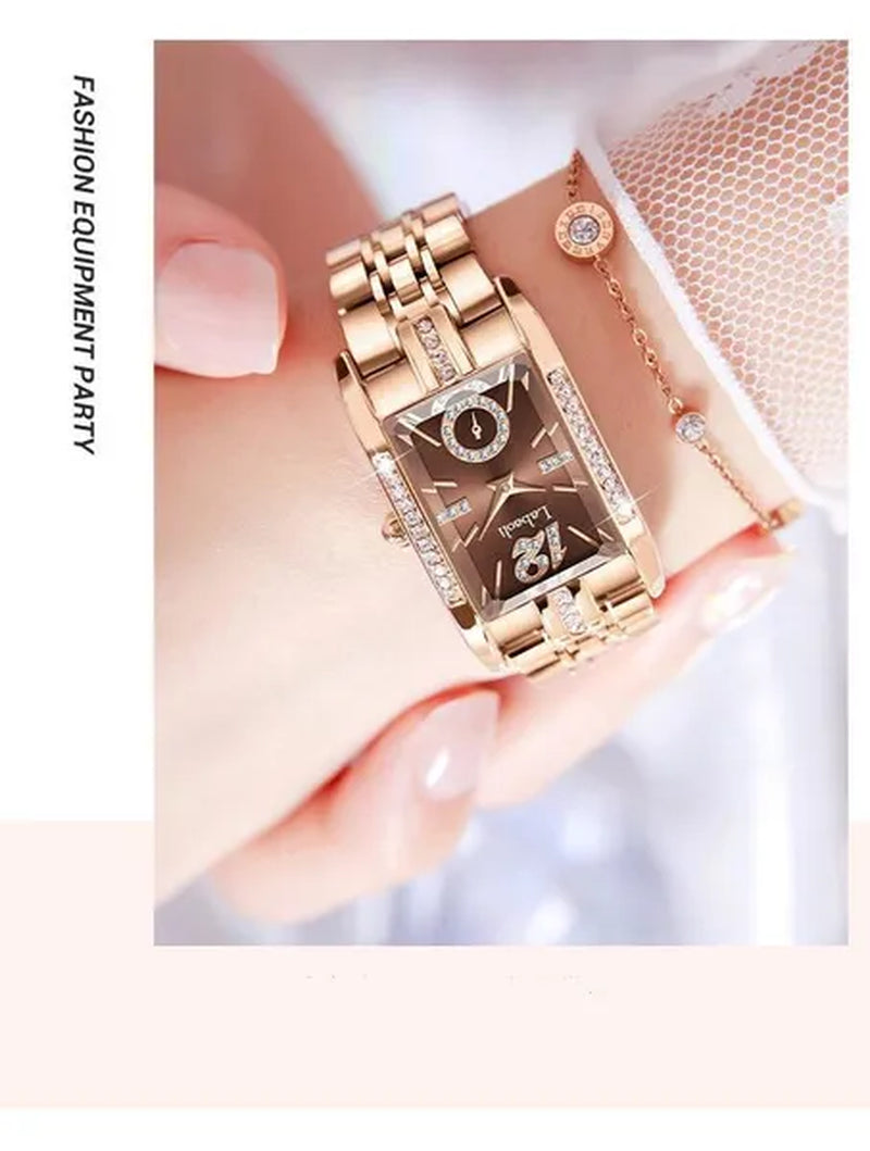 Labaoli New-Style Women'S Square Watches for Ladies Female Wrist Watch Solid Steel Strap Waterproof Casual Quartz Watches for Women with Embedded Zircon