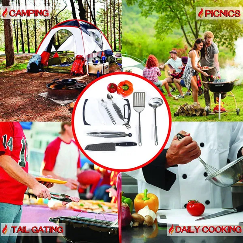 Wellmax Camping Utensils Cooking Set, Camping Cookware with Kitchen Knife and Equipment, Camping Accessories and Supplies with Travel Organizer