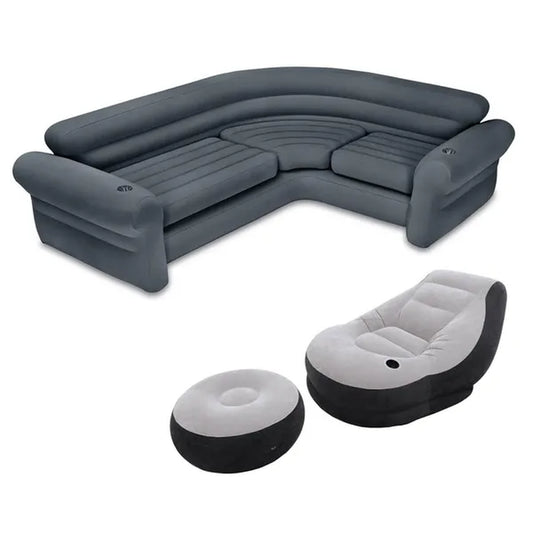 Intex Inflatable Corner Sectional Sofa and Ultra Lounge Chair and Ottoman Set