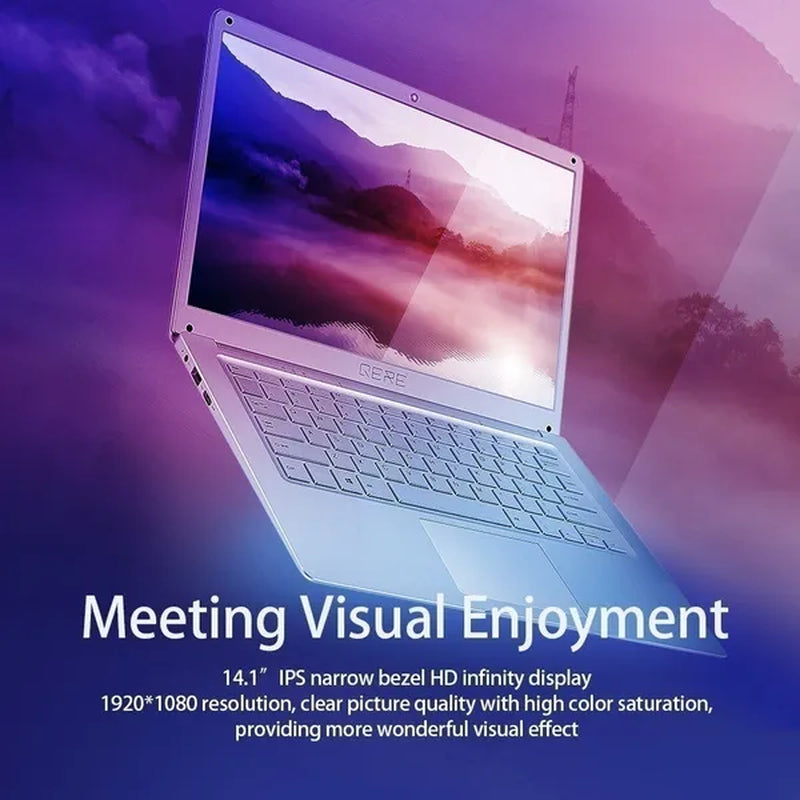 QERE 14.1 Inch Laptop with 6G RAM 128G SSD Gaming Laptops Ultrabook Intel J3455 Quad Core Win10 Notebook Computer