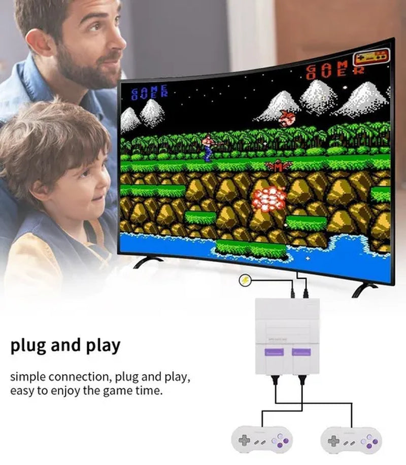 SUPER MINI SNES NES Retro Classic HD Video Game Console TV Game Player Built-In 821 Games with Dual Gamepads Gifts for Kids