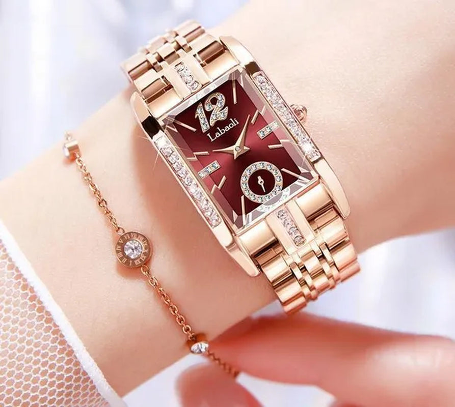 Labaoli New-Style Women'S Square Watches for Ladies Female Wrist Watch Solid Steel Strap Waterproof Casual Quartz Watches for Women with Embedded Zircon
