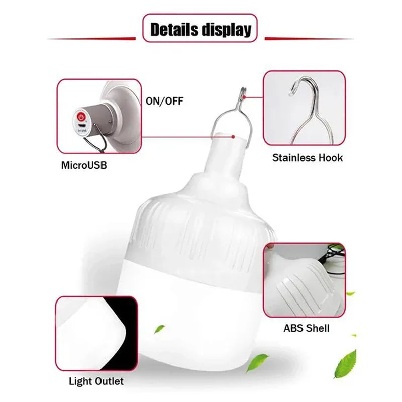 1Pc Portable Camping Lantern Bulb High Power Hanging Tents Lighting Equipment Emergency LED Lamp Usb Rechargeable Outdoor Lights for Camping Hiking Night Market Backpacking Reading Fishing (20W/40W/80W/100W/150W/200W)