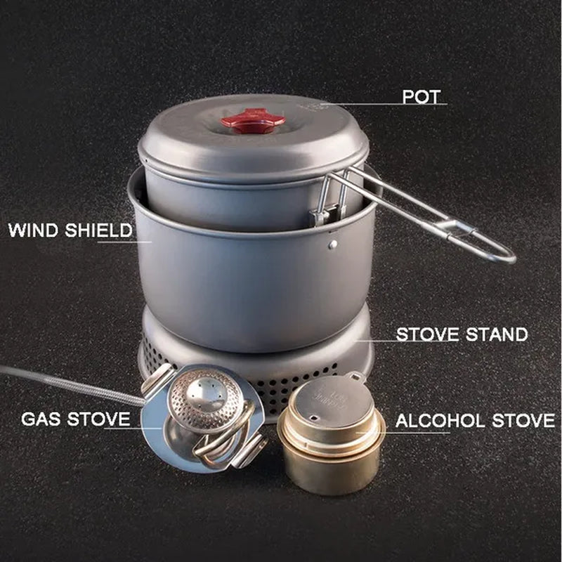 Bulin Outdoor Picnic Hiking Camping Equipment Multipurpose Alcohol Gas Stove Pot Set