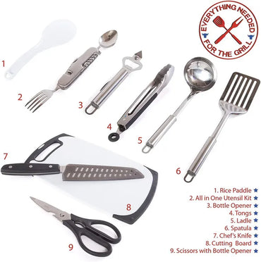 Wellmax Camping Utensils Cooking Set, Camping Cookware with Kitchen Knife and Equipment, Camping Accessories and Supplies with Travel Organizer