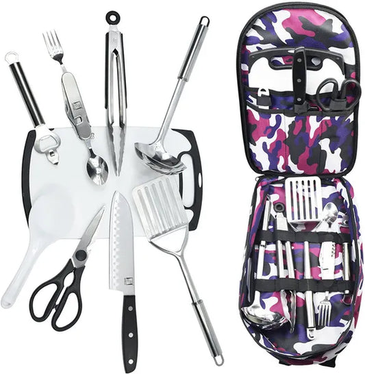 Wellmax Camping Utensils Cooking Set, Camping Cookware with Kitchen Knife and Equipment, Camping Accessories and Supplies with Travel Organizer