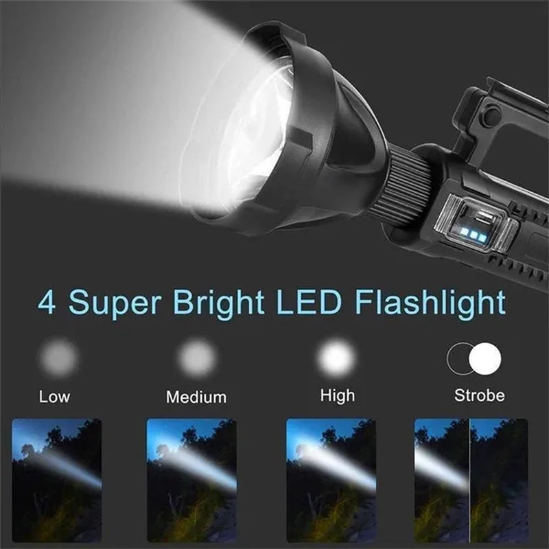 LED Rechargeable Searchlight ,XHP90 Super Bright High Power Portable Spotlights, IPX7 Waterproof ,300000/6000/1000 High Lumens Flashlight with Mountable Bracket Suitable for Expeditions Fishing Camping Repair Rescue Outdoor Lighting