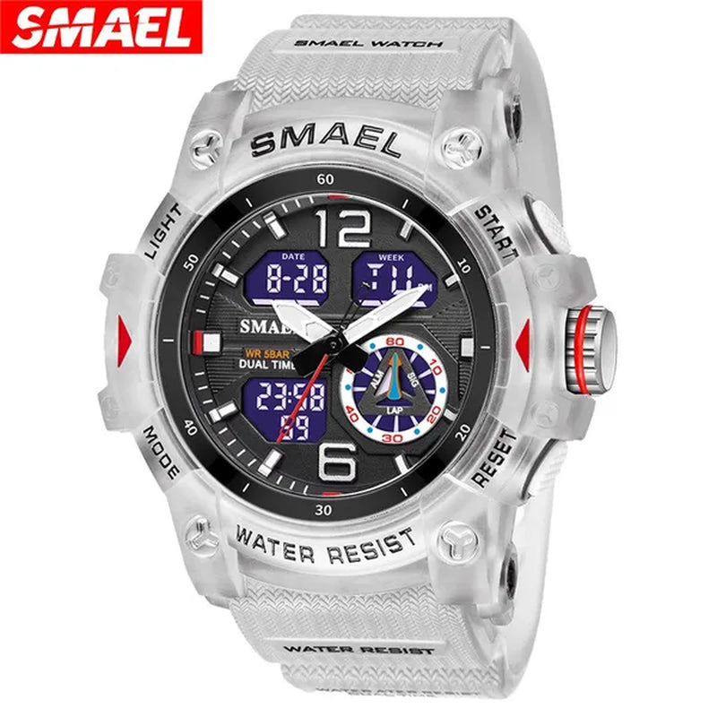 SMAEL Transparent Shell Design Led Digital Watches Fashion Waterproof Sports Watch Dual Display Stopwatches Student