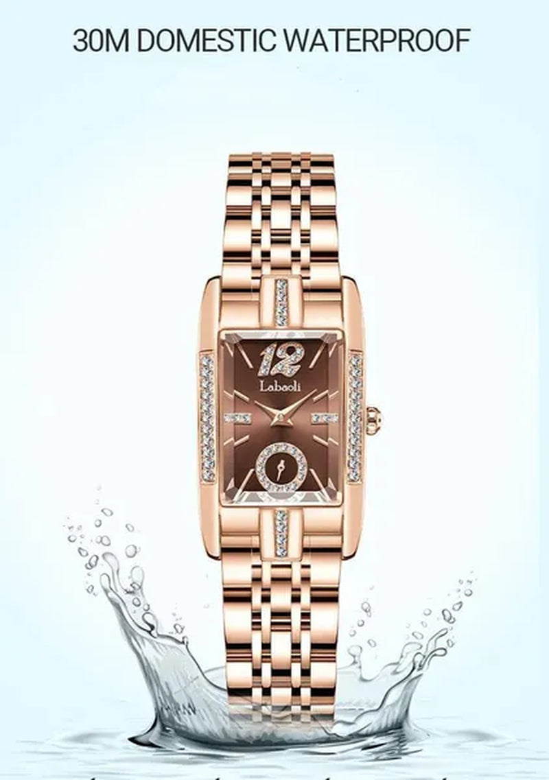 Labaoli New-Style Women'S Square Watches for Ladies Female Wrist Watch Solid Steel Strap Waterproof Casual Quartz Watches for Women with Embedded Zircon