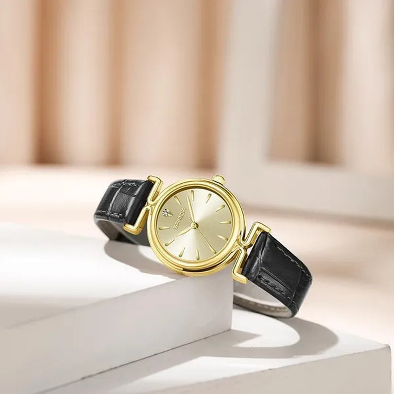 SANDA Brand 1124 Retro Fashion Elegant Watch for Women Unique Minimal round Dial Design Ladies Quartz Watch