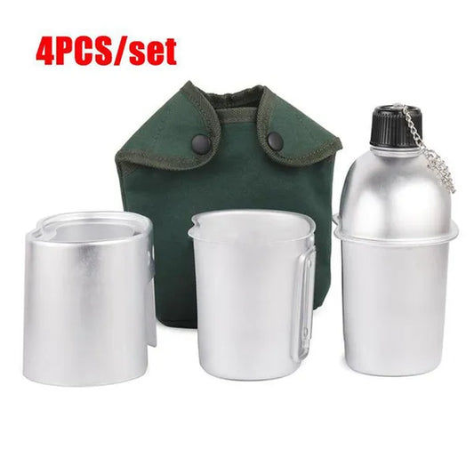 4PCS Army Military Water Bottle Camping Hiking Canteen Cup Portable for Outdoor