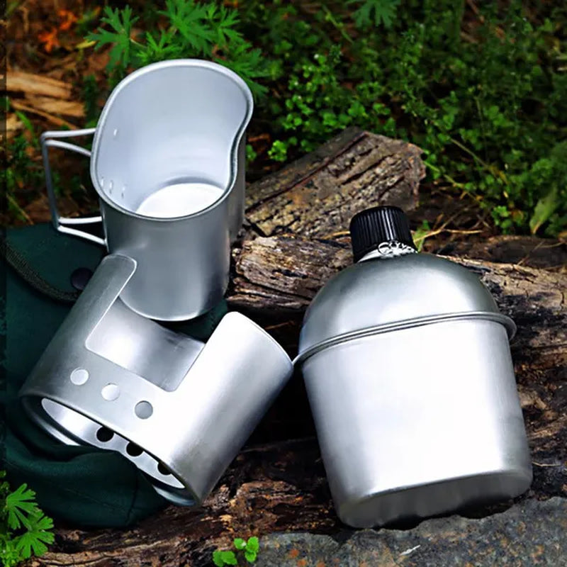 4PCS Army Military Water Bottle Camping Hiking Canteen Cup Portable for Outdoor