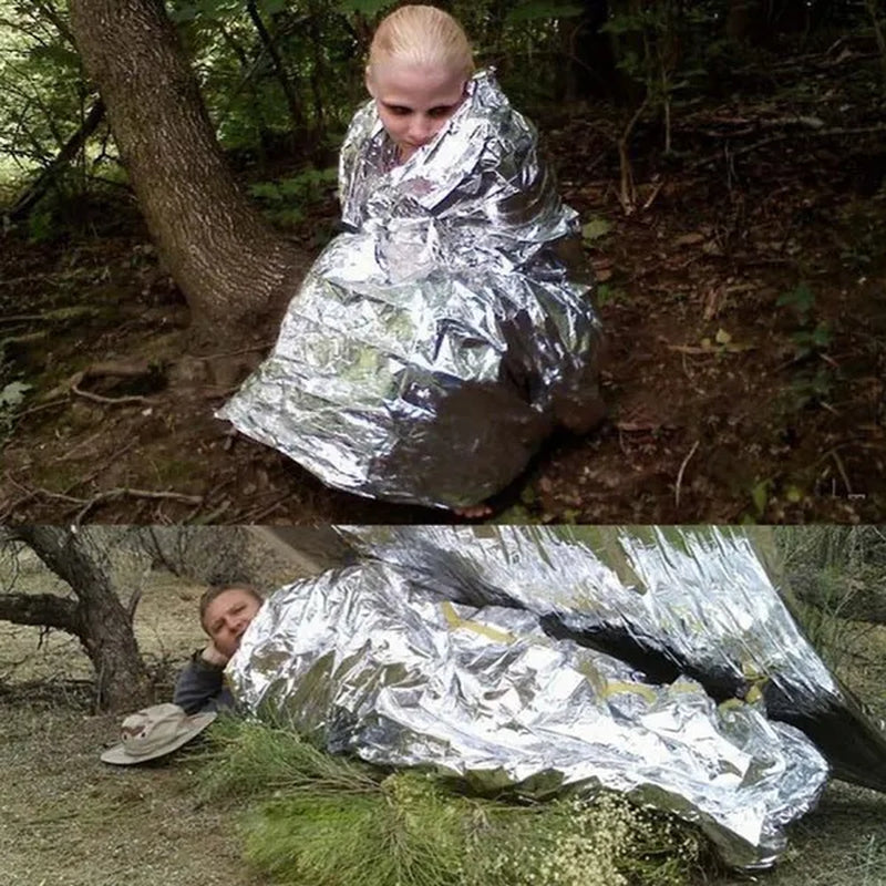 Outdoor Survival Emergency Blanket Waterproof Emergency Blanket Survival Rescue Blanket Camping Equipment Thermal Heat First Aid Rescue Military Emergency Blanket Travel Accessories