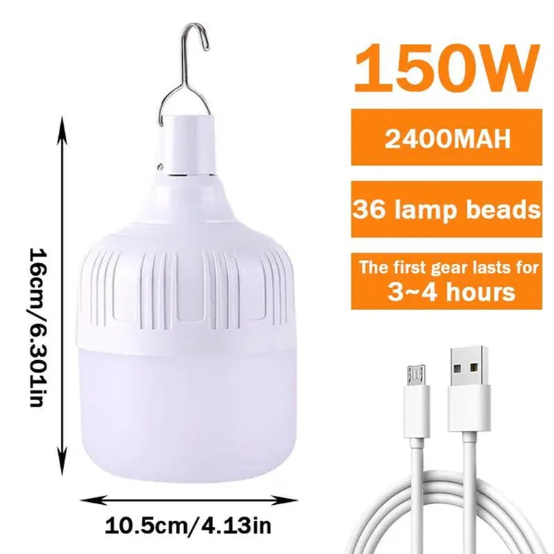 1Pc Portable Camping Lantern Bulb High Power Hanging Tents Lighting Equipment Emergency LED Lamp Usb Rechargeable Outdoor Lights for Camping Hiking Night Market Backpacking Reading Fishing (20W/40W/80W/100W/150W/200W)