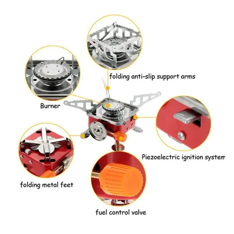Outdoor Mini Camping Gas Stove Portable Folding Windproof Picnic Backpacking Stove Stainless Steel Cooker Adjustable Flame