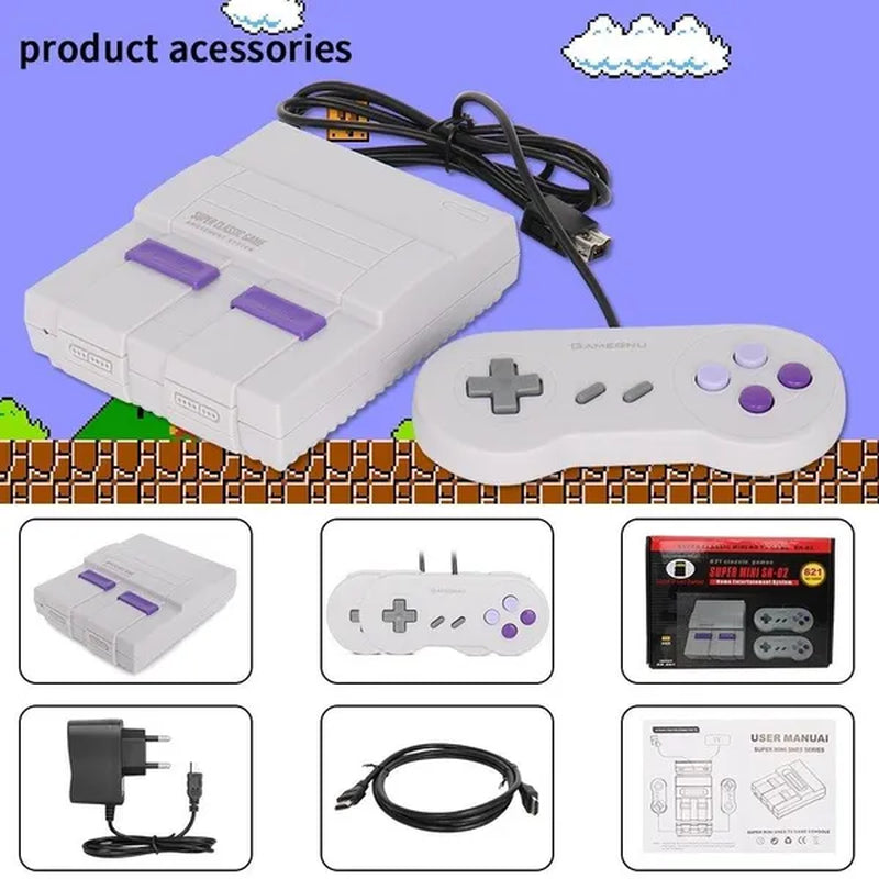 SUPER MINI SNES NES Retro Classic HD Video Game Console TV Game Player Built-In 821 Games with Dual Gamepads Gifts for Kids