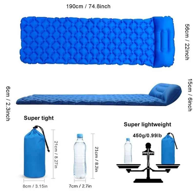 Waterproof Portable Camping Sleeping Pad - Ultralight Compact Inflating Pads, Portable Camping Mat Suit for Outdoor Hiking, Backpacking, Hammock and Travel - Air Cell Design with Folding Carry Bags Accessories,Inflatable Bag Optional(With/Without Pillow)