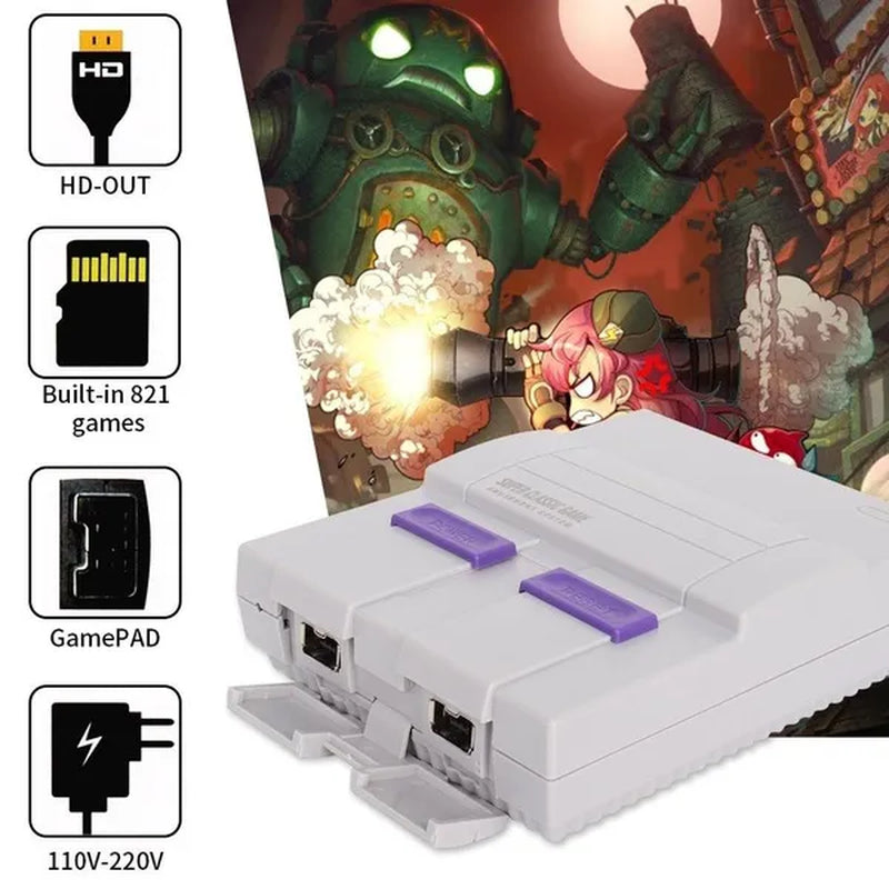 SUPER MINI SNES NES Retro Classic HD Video Game Console TV Game Player Built-In 821 Games with Dual Gamepads Gifts for Kids