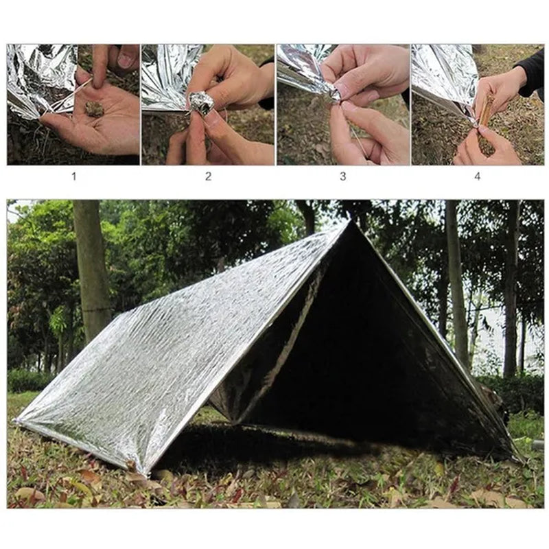 Outdoor Survival Emergency Blanket Waterproof Emergency Blanket Survival Rescue Blanket Camping Equipment Thermal Heat First Aid Rescue Military Emergency Blanket Travel Accessories