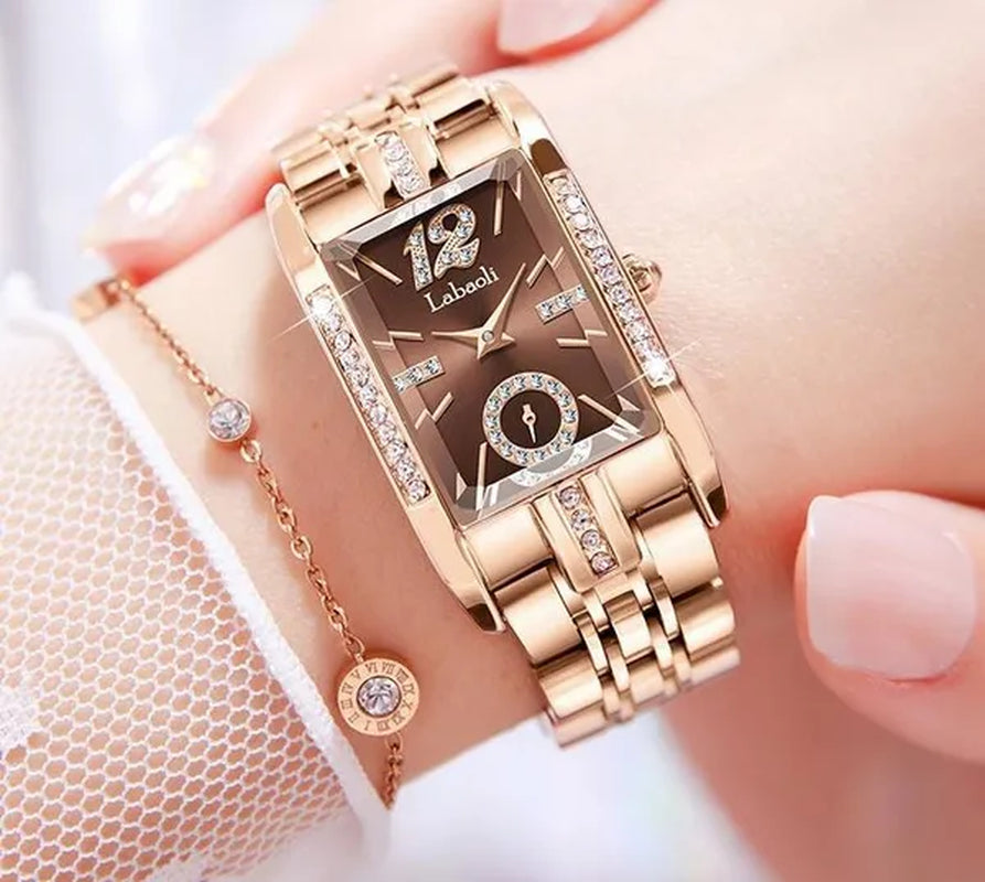 Labaoli New-Style Women'S Square Watches for Ladies Female Wrist Watch Solid Steel Strap Waterproof Casual Quartz Watches for Women with Embedded Zircon
