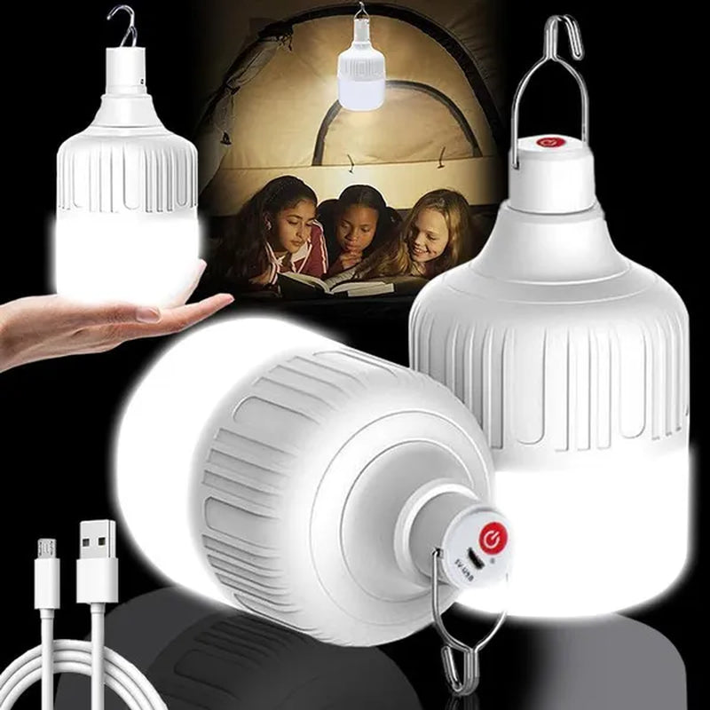 1Pc Portable Camping Lantern Bulb High Power Hanging Tents Lighting Equipment Emergency LED Lamp Usb Rechargeable Outdoor Lights for Camping Hiking Night Market Backpacking Reading Fishing (20W/40W/80W/100W/150W/200W)