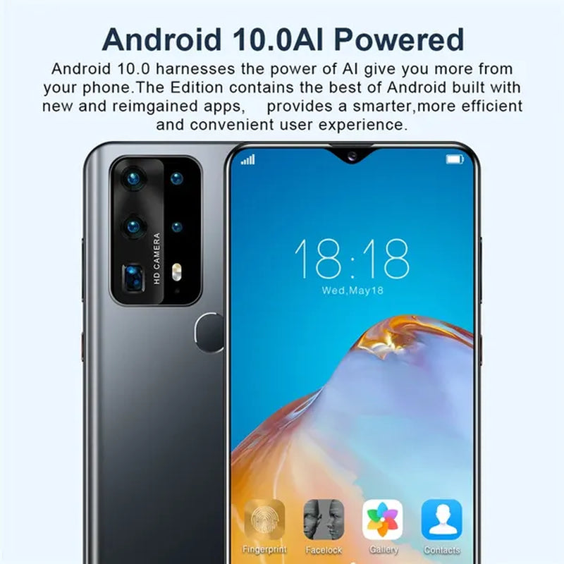 P40Plus Smart Phones, with 12GB+512GB Ultra-Thin Smartphone with Face/Fingerprint Lock Dual SIM Cards Phone MASK