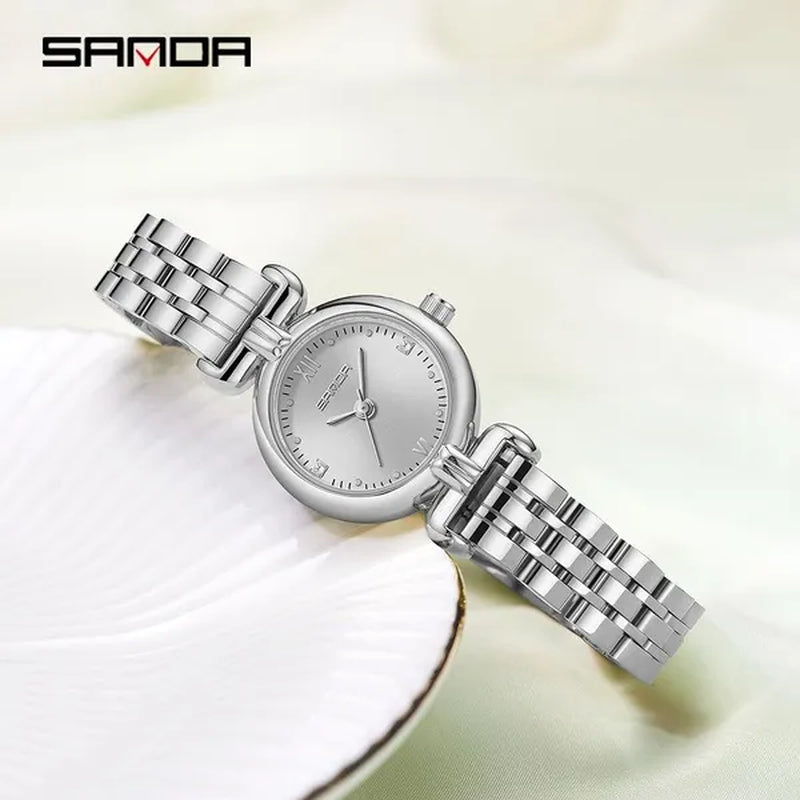 SANDA Brand 1126 Fashion Elegant Watch for Women Week Date Display Unique Sun Patternl Dial Steel Strap Design Ladies Quartz Watch