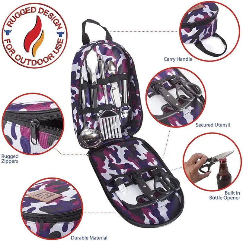 Wellmax Camping Utensils Cooking Set, Camping Cookware with Kitchen Knife and Equipment, Camping Accessories and Supplies with Travel Organizer