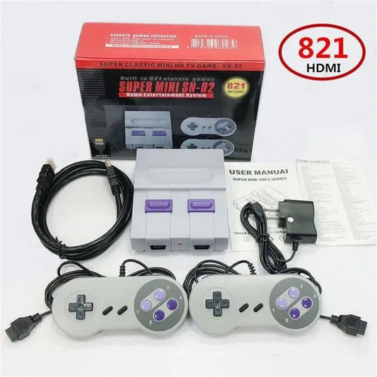 SUPER MINI SNES NES Retro Classic HD Video Game Console TV Game Player Built-In 821 Games with Dual Gamepads Gifts for Kids
