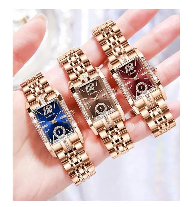 Labaoli New-Style Women'S Square Watches for Ladies Female Wrist Watch Solid Steel Strap Waterproof Casual Quartz Watches for Women with Embedded Zircon