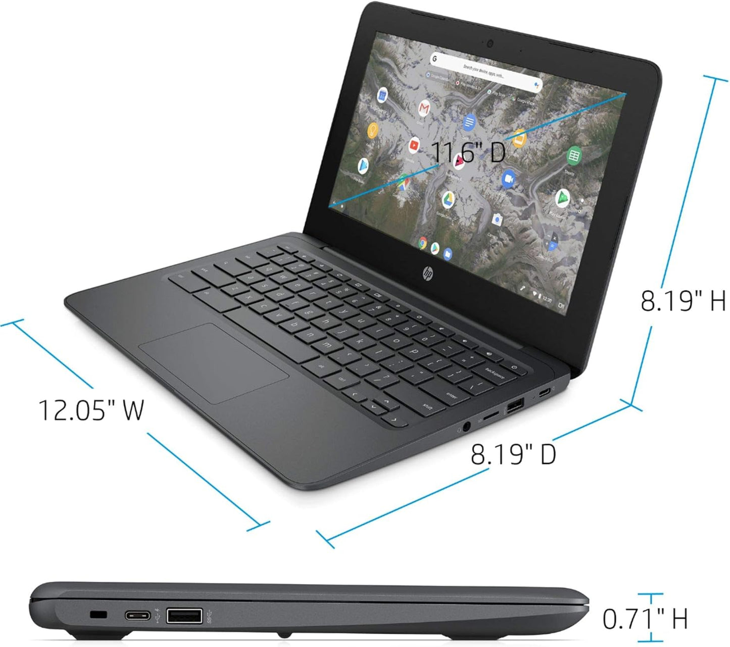Flagship Chromebook, 11.6" HD (1366 X 768) Display, Intel Celeron Processor N3350, 4GB LPDDR2, 32GB Emmc, Chrome OS, HD Graphics 500, 11A-NB0013DX, Ash Gray