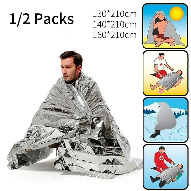 Outdoor Survival Emergency Blanket Waterproof Emergency Blanket Survival Rescue Blanket Camping Equipment Thermal Heat First Aid Rescue Military Emergency Blanket Travel Accessories