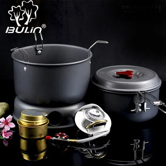 Bulin Outdoor Picnic Hiking Camping Equipment Multipurpose Alcohol Gas Stove Pot Set