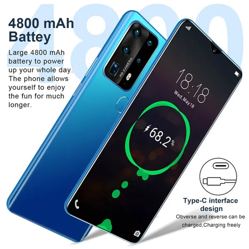 P40Plus Smart Phones, with 12GB+512GB Ultra-Thin Smartphone with Face/Fingerprint Lock Dual SIM Cards Phone MASK