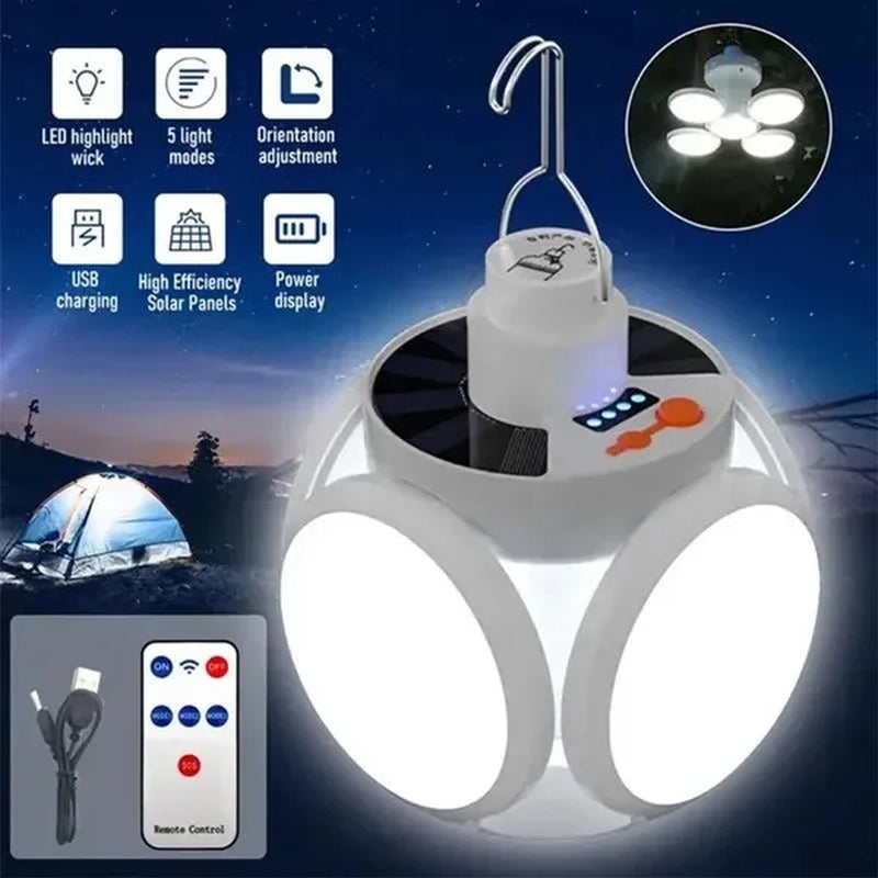 Solar Light Bulb Camping Solar LED Light USB Rechargeable 5Lighting Modes Tent Hanging Bulb for Outdoor Hiking Emergency Outage