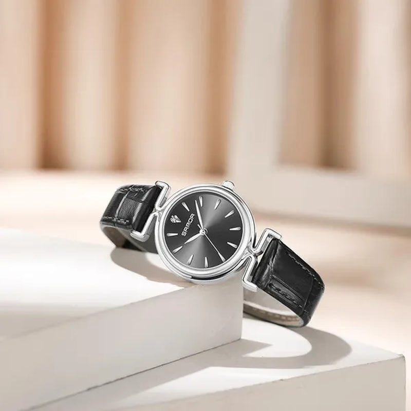 SANDA Brand 1124 Retro Fashion Elegant Watch for Women Unique Minimal round Dial Design Ladies Quartz Watch