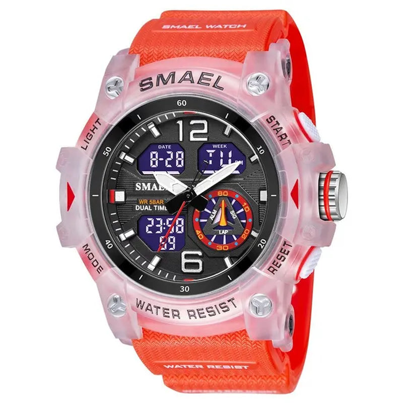 SMAEL Transparent Shell Design Led Digital Watches Fashion Waterproof Sports Watch Dual Display Stopwatches Student