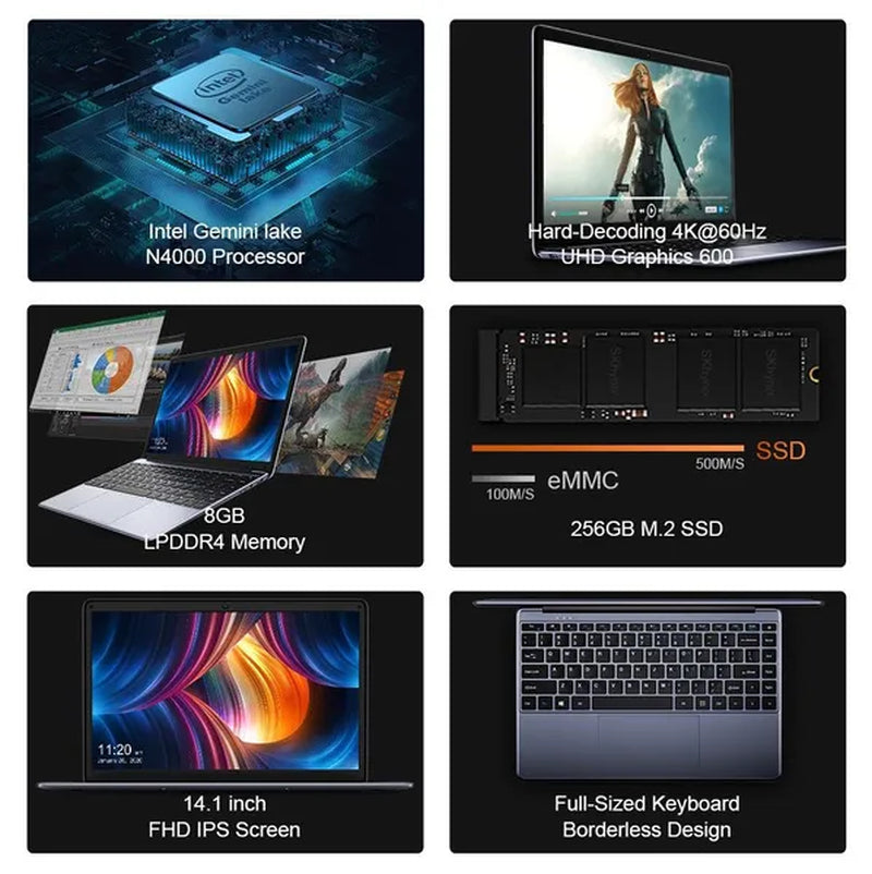 2023 14.1 Inch Herbook Pro Win10 Intel J3455/N4000 8GB+128GB /8GB+256GB Laptop Pc(Memory Card)