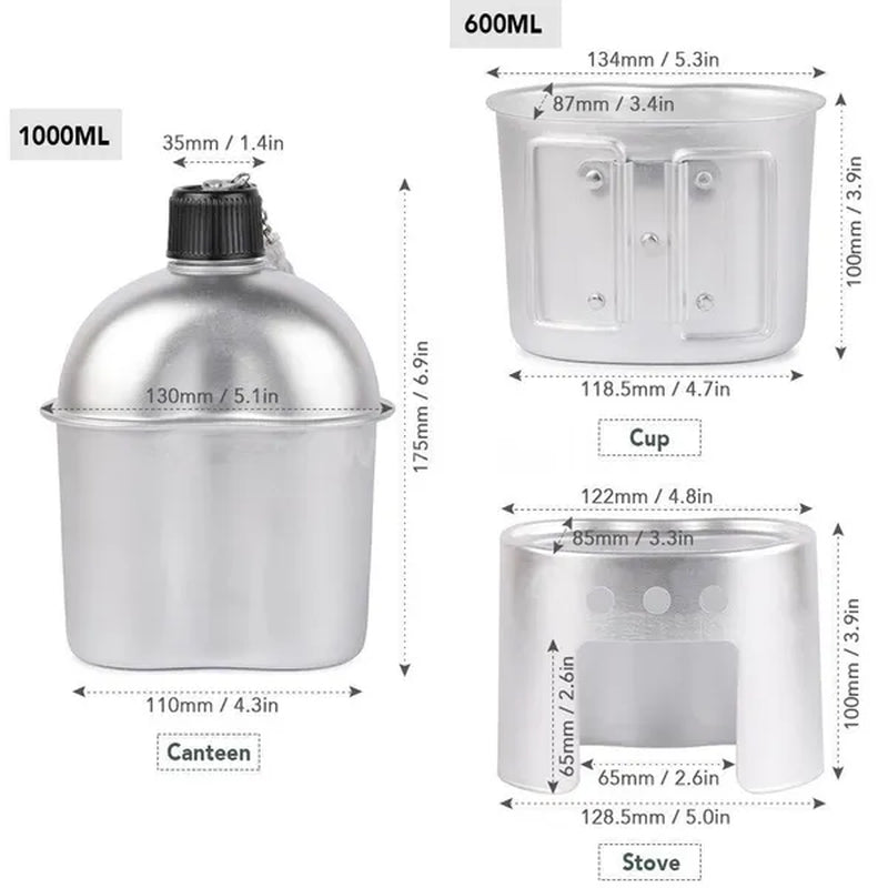 4PCS Army Military Water Bottle Camping Hiking Canteen Cup Portable for Outdoor