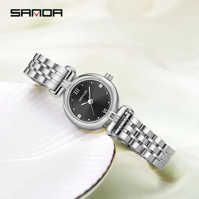SANDA Brand 1126 Fashion Elegant Watch for Women Week Date Display Unique Sun Patternl Dial Steel Strap Design Ladies Quartz Watch