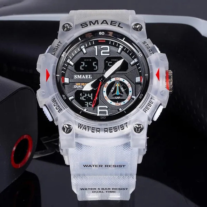 SMAEL Transparent Shell Design Led Digital Watches Fashion Waterproof Sports Watch Dual Display Stopwatches Student
