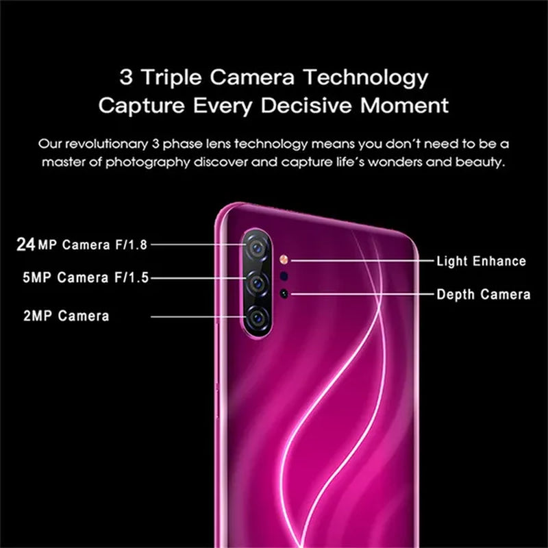 Note20 Pro 6.7 Inch 2.5D Curved Glass Screen Smartphone Face/Fingerprint Support 5G Wifi Android 9.0 1.5Ghz Dual SIM Cards Dual Rear 13MP 24MP HD Camera Bluetooth GPS Network 3G/4G/5G Smart Phones MASK