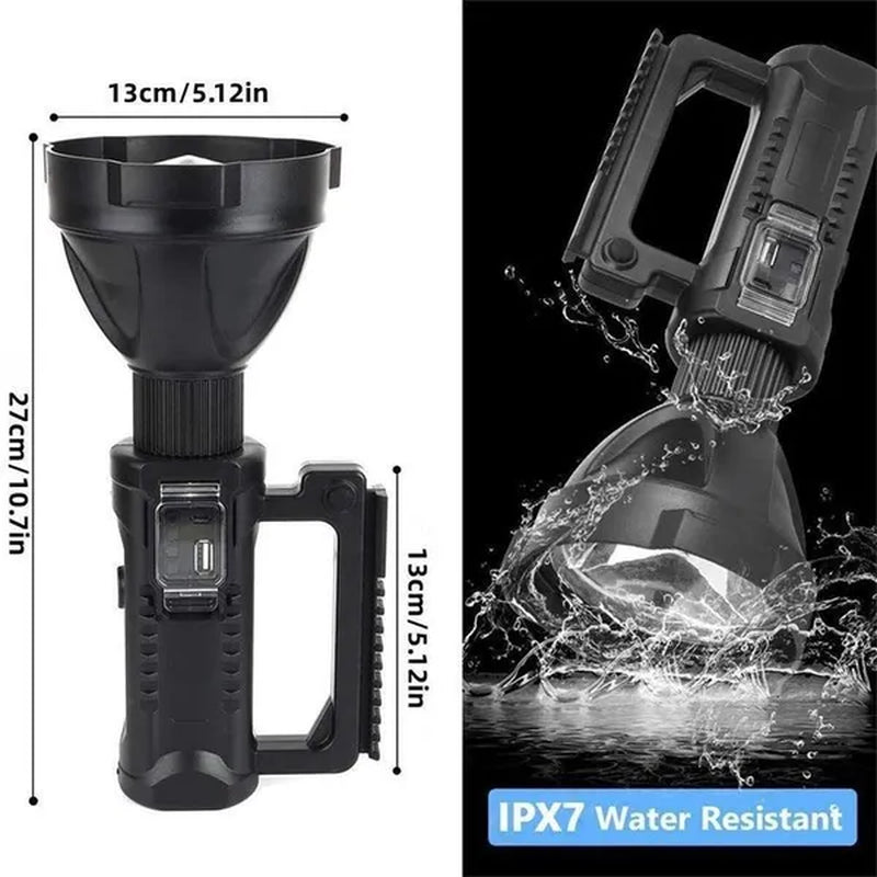 LED Rechargeable Searchlight ,XHP90 Super Bright High Power Portable Spotlights, IPX7 Waterproof ,300000/6000/1000 High Lumens Flashlight with Mountable Bracket Suitable for Expeditions Fishing Camping Repair Rescue Outdoor Lighting